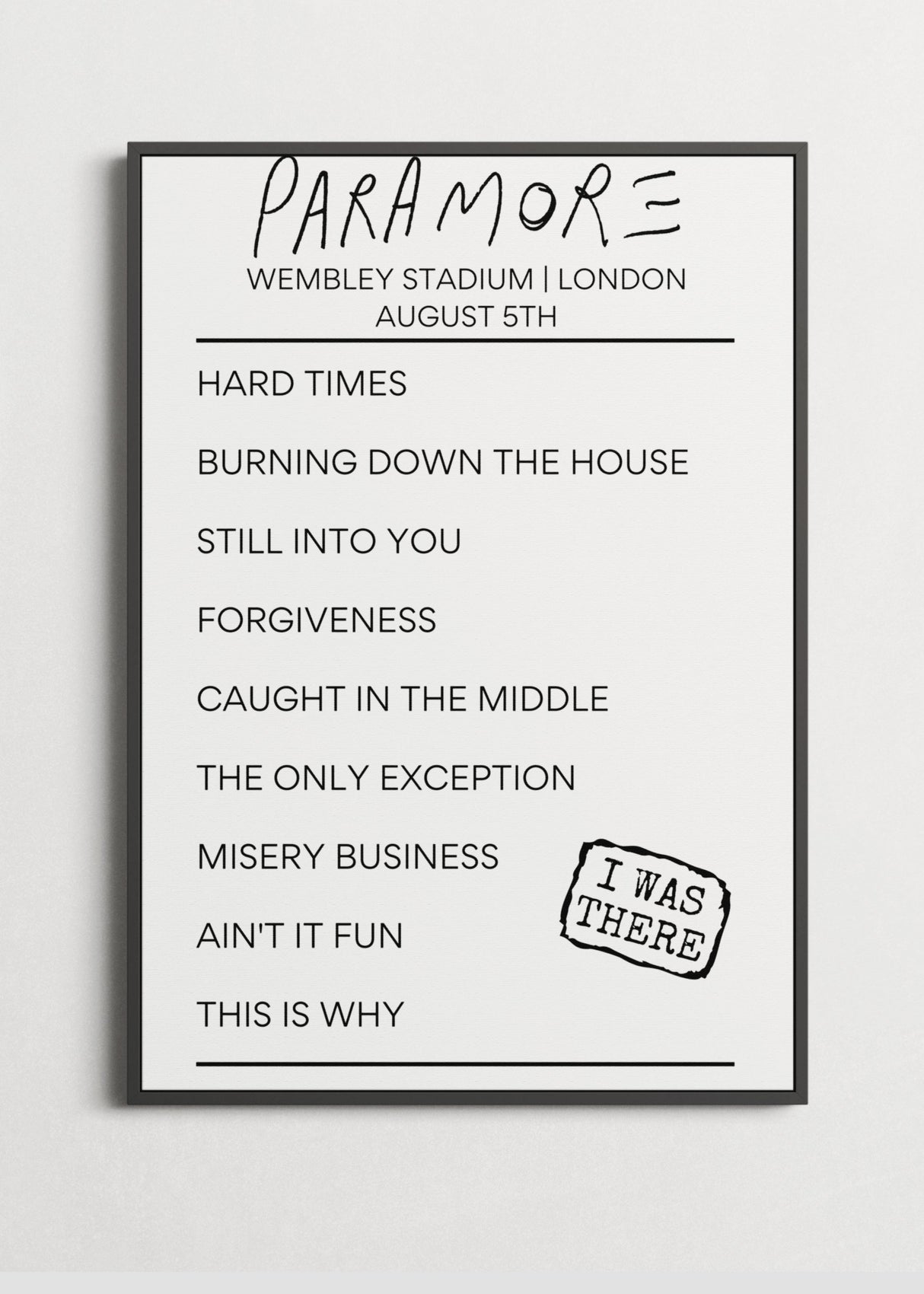 Paramore Wembley August 2024 - Setlist Posters - Setlist