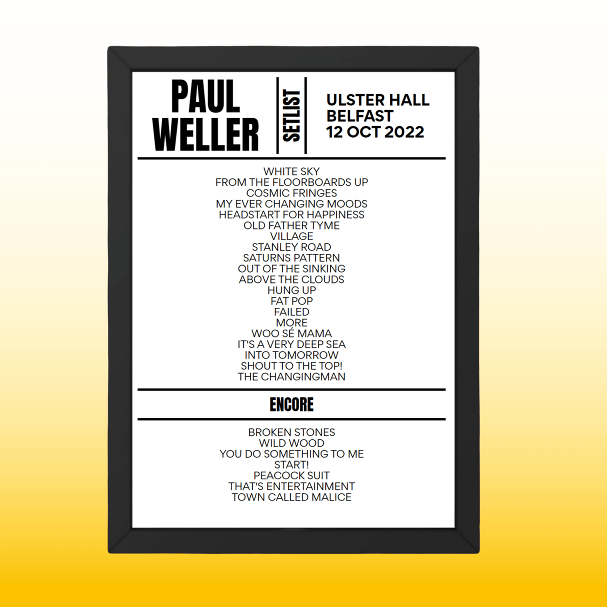 Paul Weller Setlist 12-10-2022-Belfast - Setlist