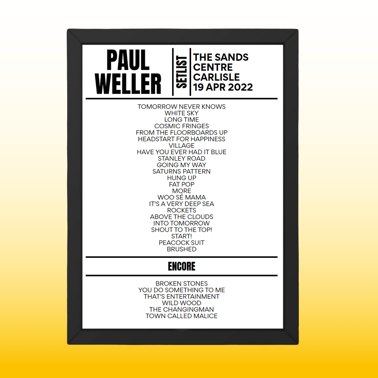 Paul Weller Setlist 19-04-2022-Carlisle - Setlist