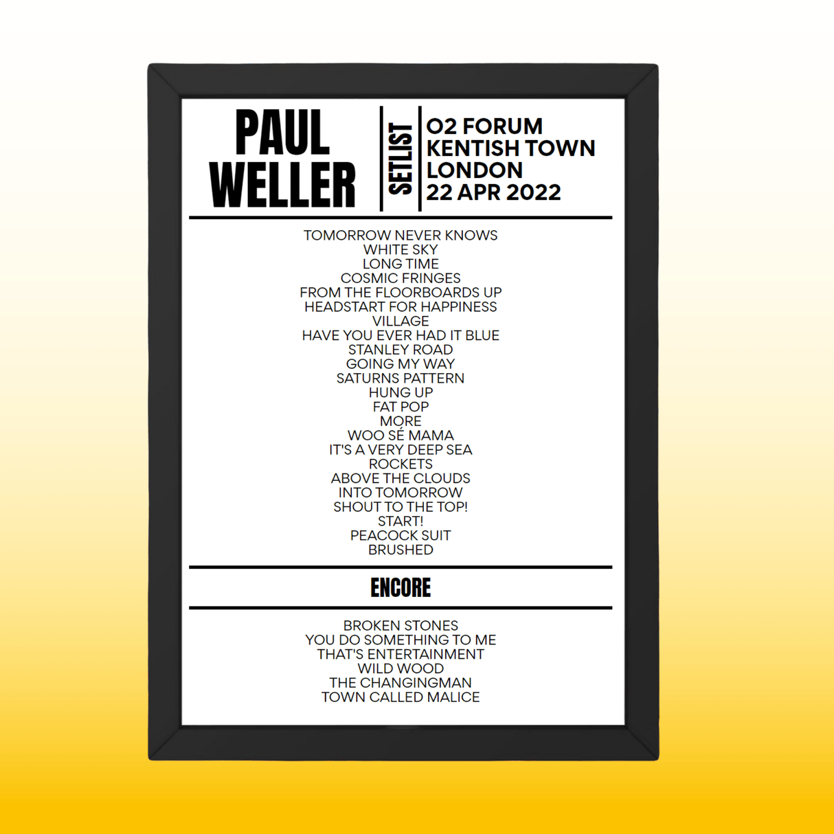 Paul Weller Setlist 22-04-2022-London - Setlist