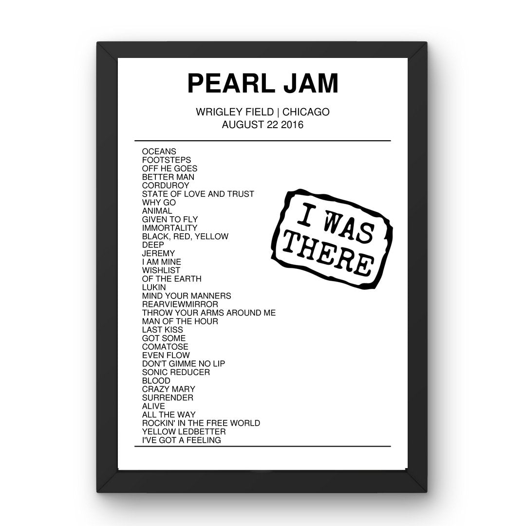 Pearl Jam August 22, 2016 Wrigley Field Chicago Setlist Poster - Setlist