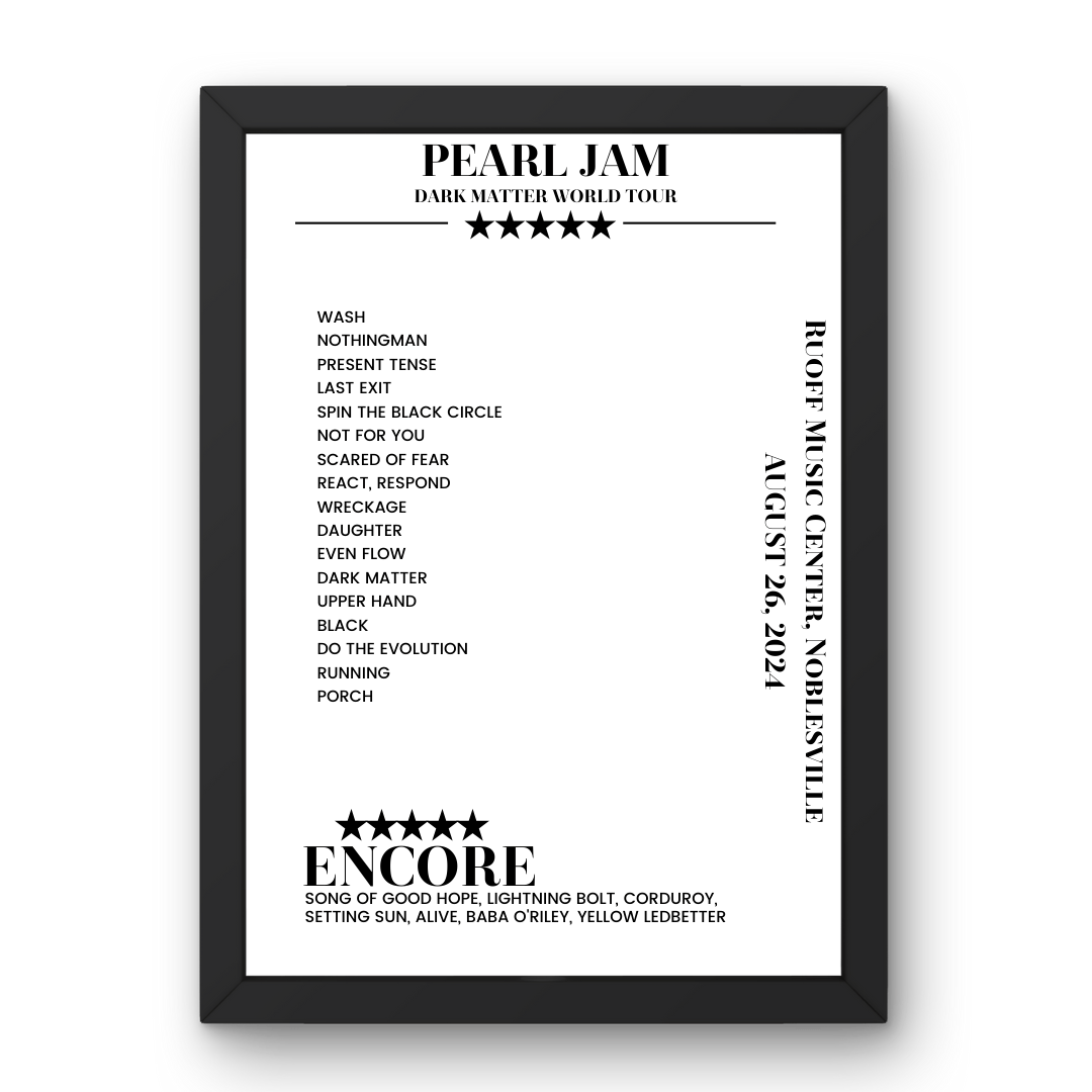 Pearl Jam August 26, 2024 Ruoff Music Center Noblesville Setlist Poster - Setlist