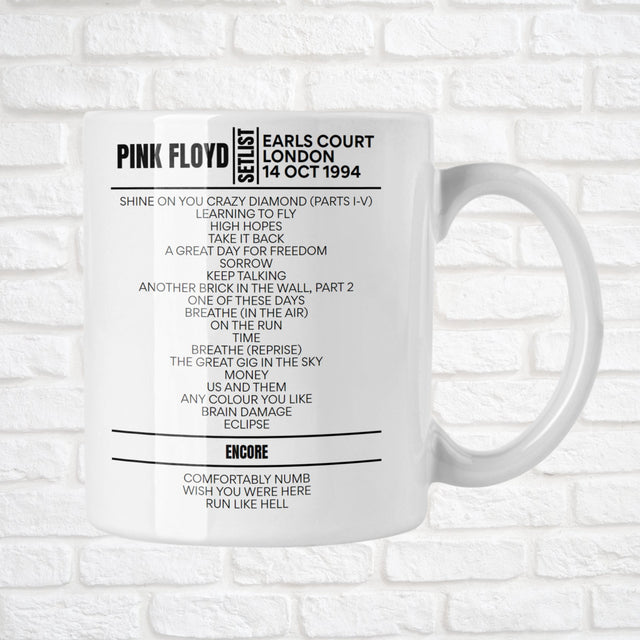 Pink Floyd London October 14, 1994 Replica Setlist Mug - Setlist