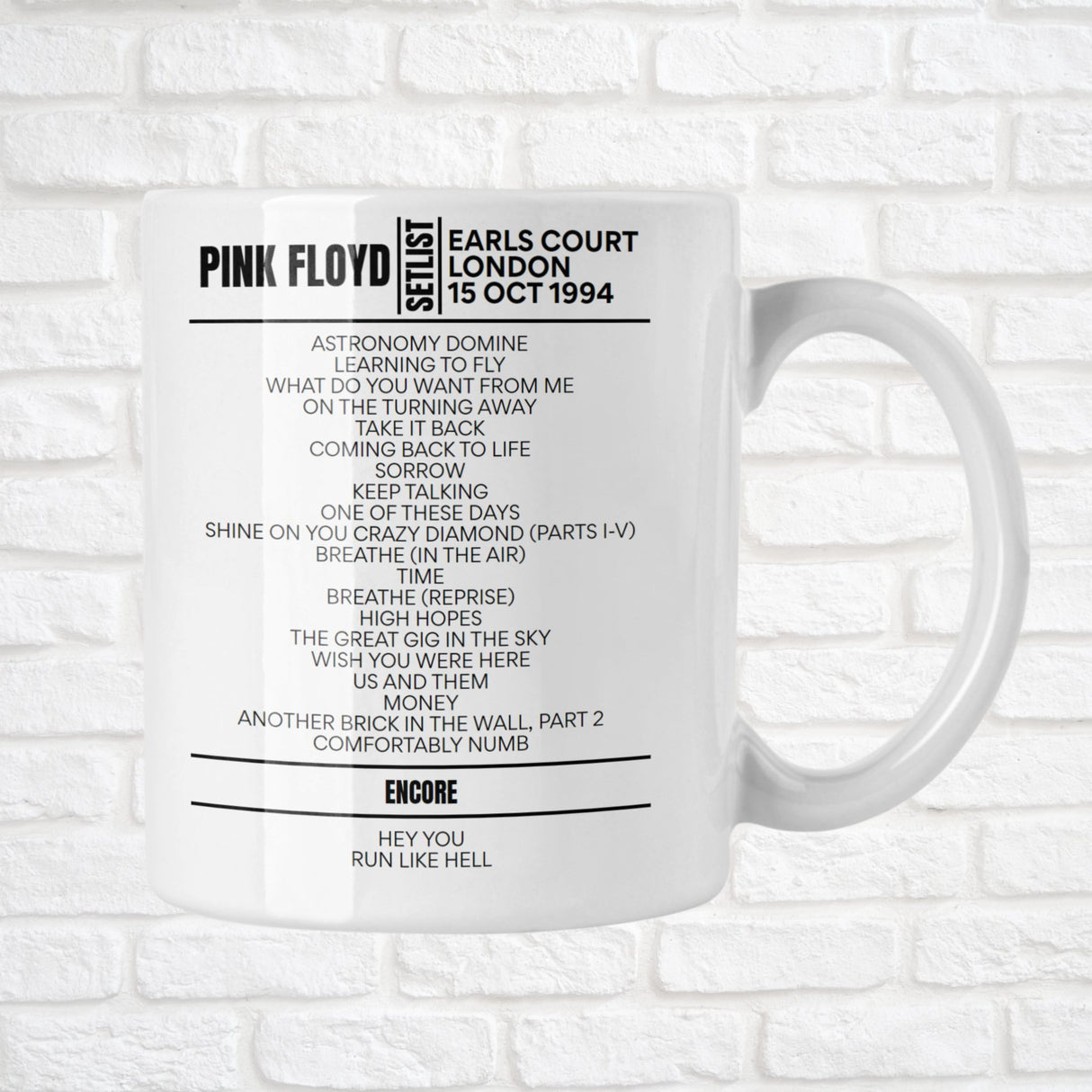 Pink Floyd London October 15, 1994 Replica Setlist Mug - Setlist