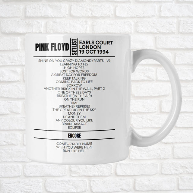 Pink Floyd London October 19, 1994 Replica Setlist Mug - Setlist