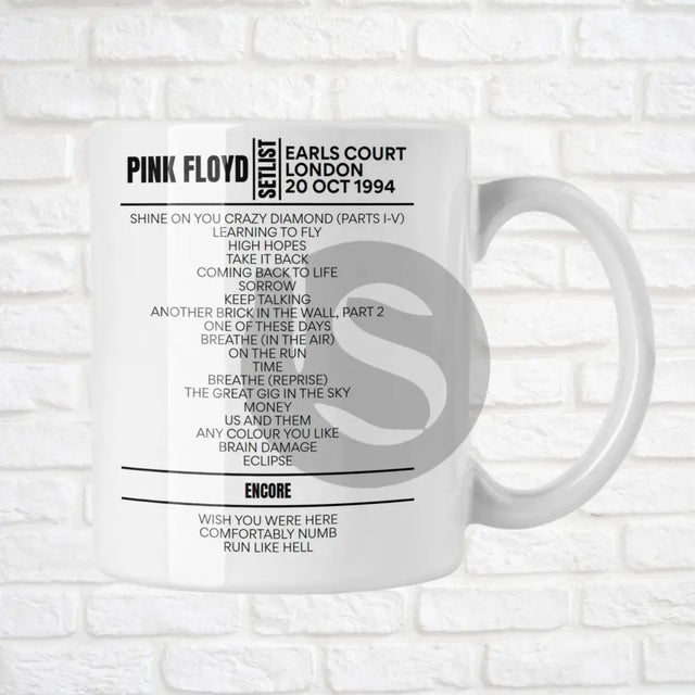 Pink Floyd London October 20, 1994 Replica Setlist Mug - Setlist