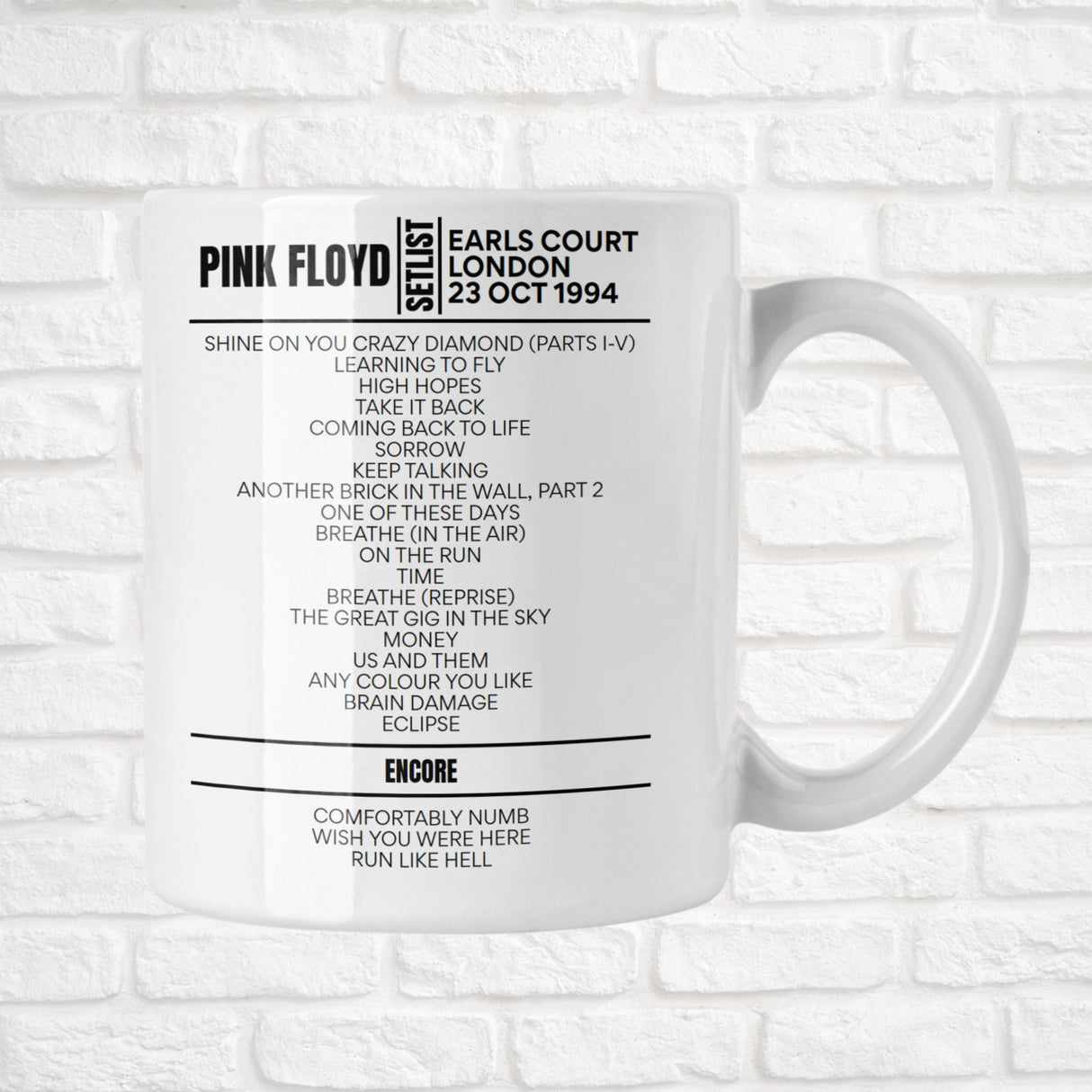 Pink Floyd London October 23, 1994 Replica Setlist Mug - Setlist