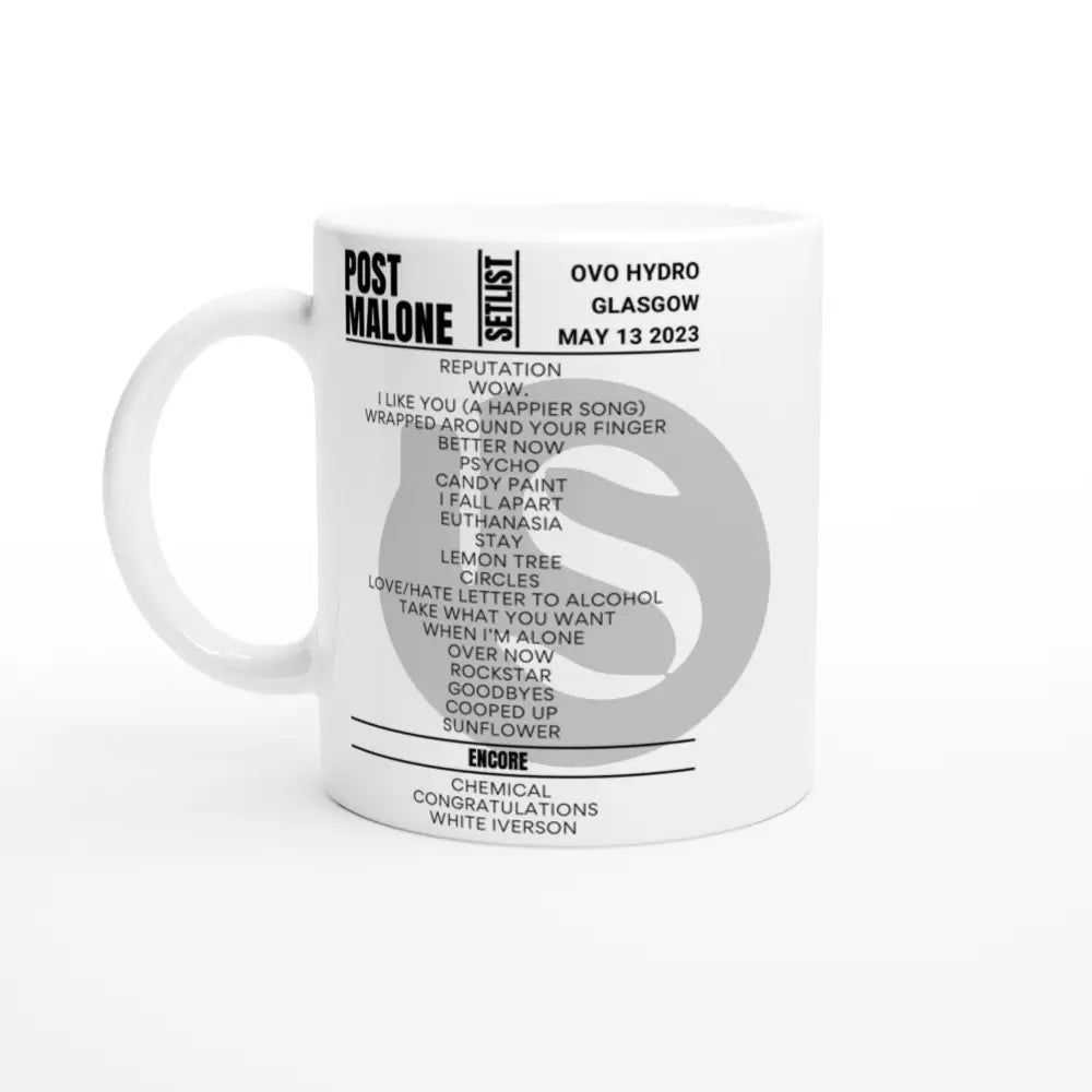 Post Malone Glasgow 13 May 2023 Setlist Mug - Setlist