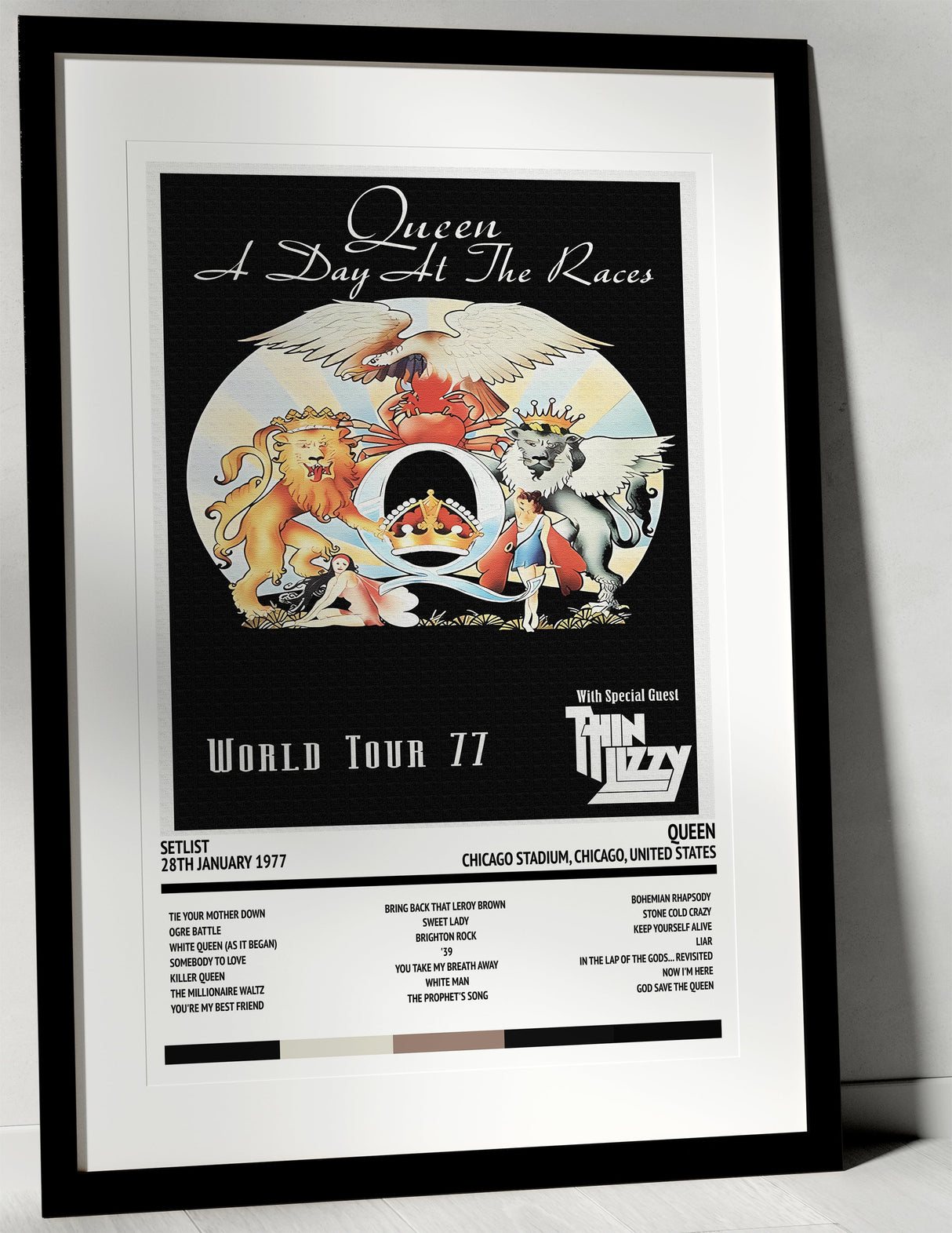 Queen A Day At the Races Chicago Stadium Chicago 28th January 1977 - Setlist Tour Poster - Setlist