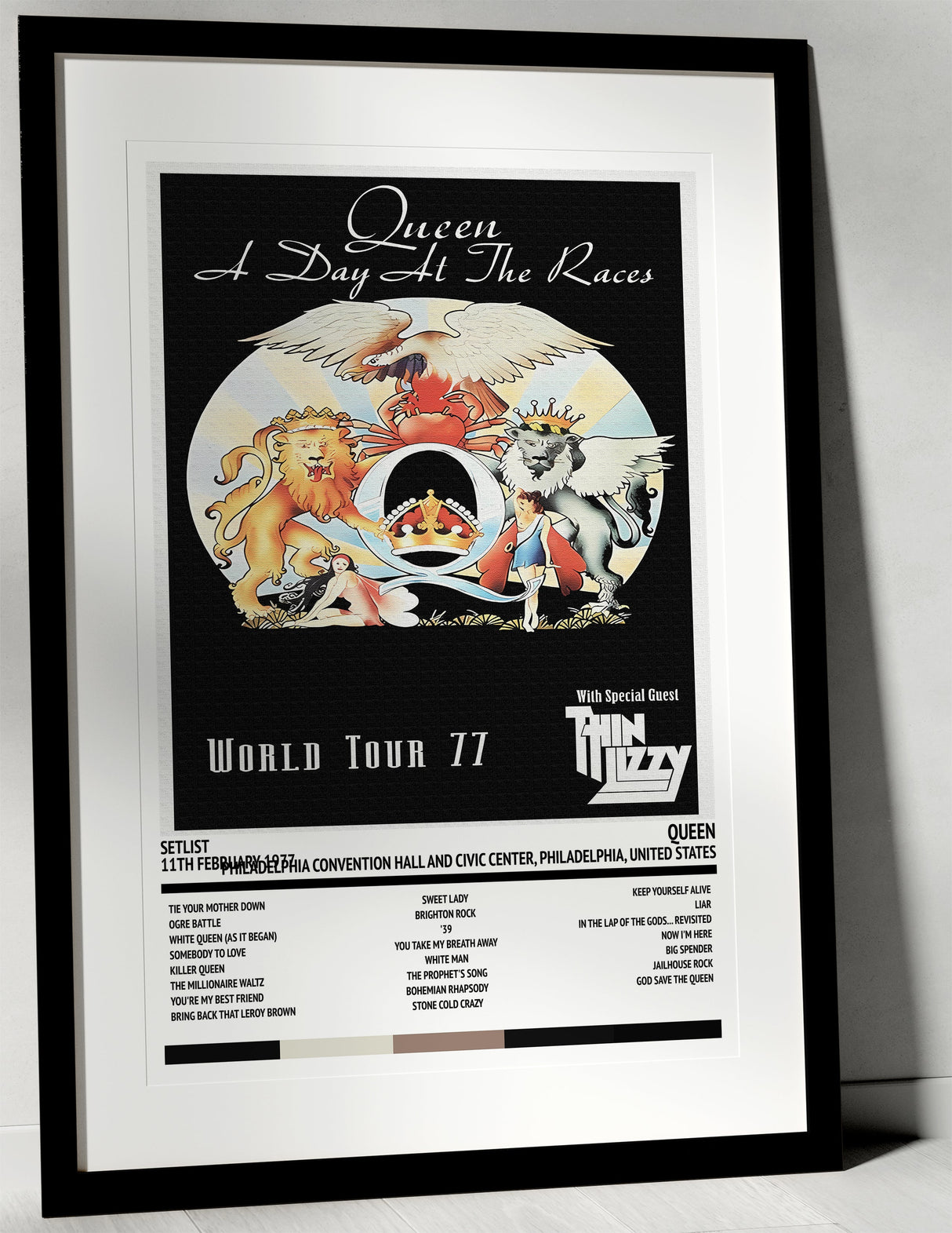 Queen A Day At the Races Philadelphia Convention Hall and Civic Center Philadelphia 11th February 1977 - Setlist Tour Poster - Setlist