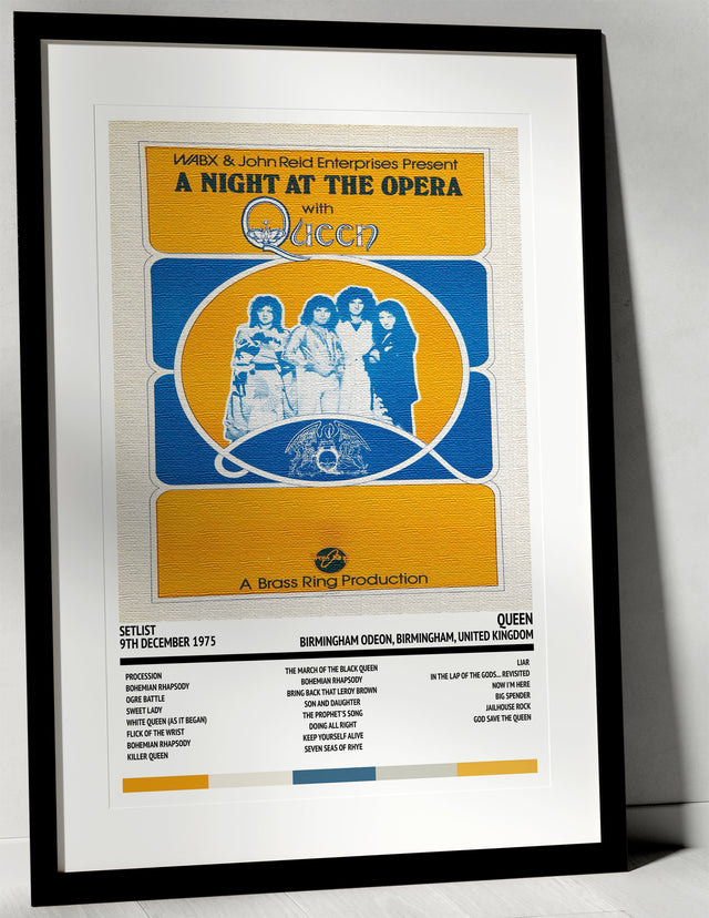 Queen A Night At the Opera Birmingham Odeon Birmingham 9th December 1975 - Setlist Tour Poster - Setlist