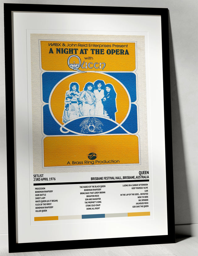 Queen A Night At the Opera Brisbane Festival Hall Brisbane 23rd April 1976 - Setlist Tour Poster - Setlist