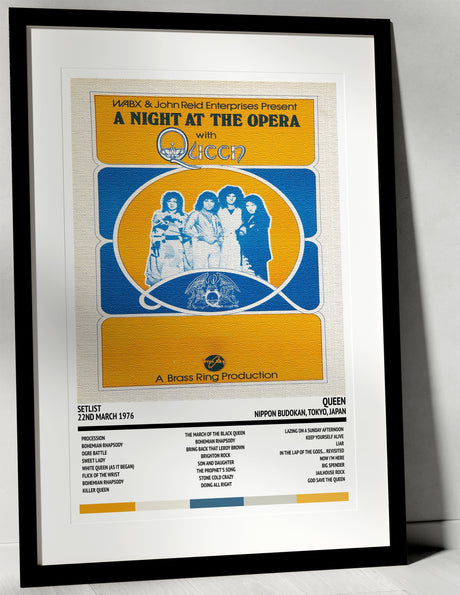 Queen A Night At the Opera Nippon Budokan Tokyo 22nd March 1976 - Setlist Tour Poster - Setlist