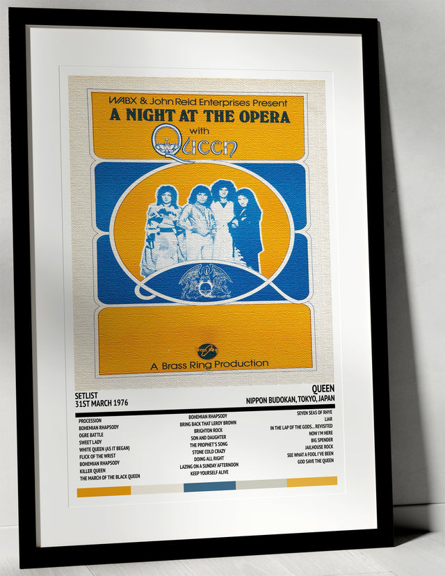 Queen A Night At the Opera Nippon Budokan Tokyo 31st March 1976 - Setlist Tour Poster - Setlist