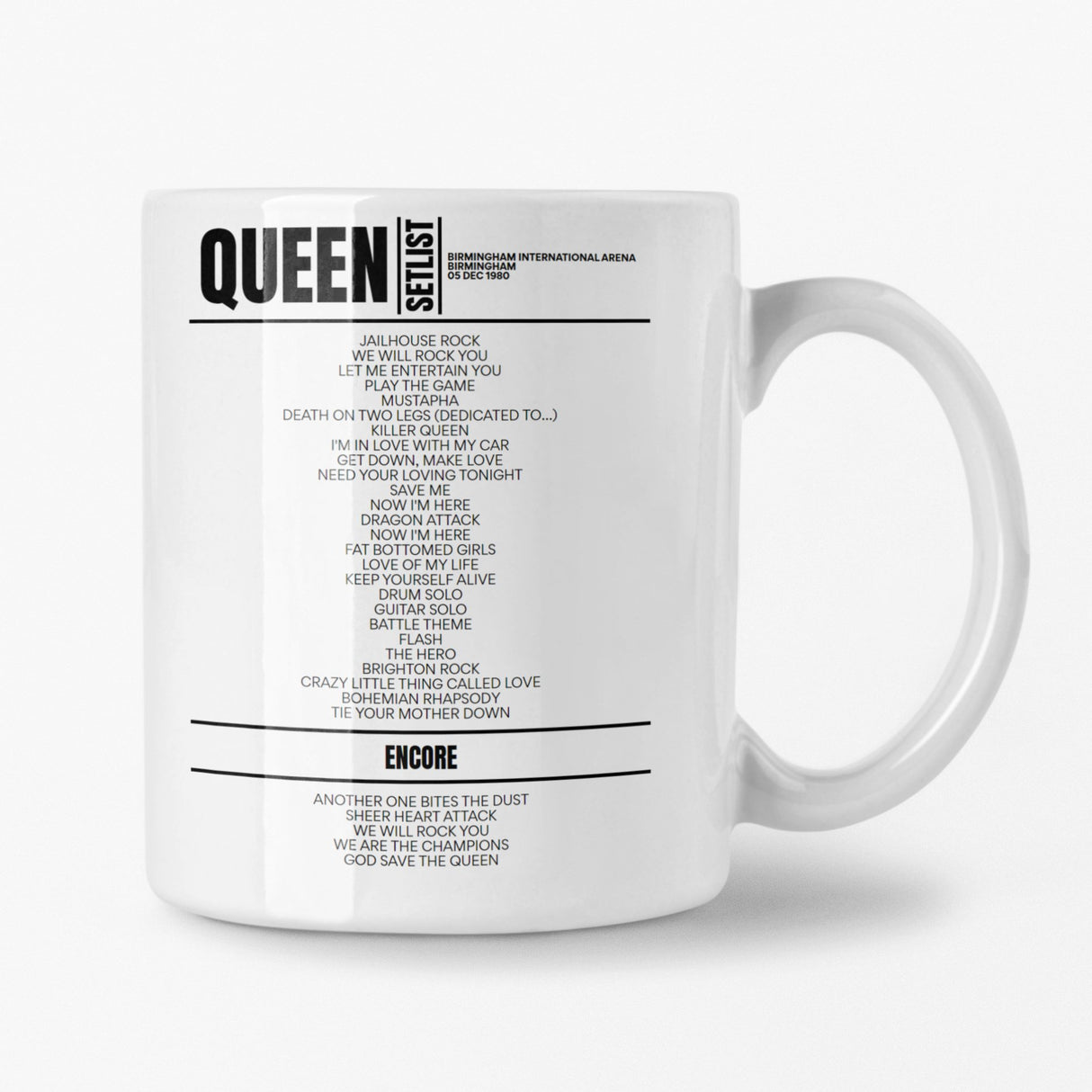 Queen Birmingham 5 December 1980 Setlist Mug - Setlist