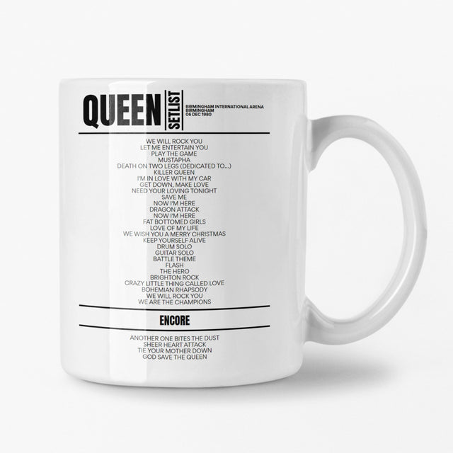 Queen Birmingham 6 December 1980 Setlist Mug - Setlist