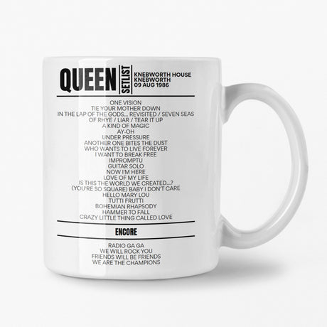 Queen Knebworth 09 August 1986 Setlist Mug - Setlist