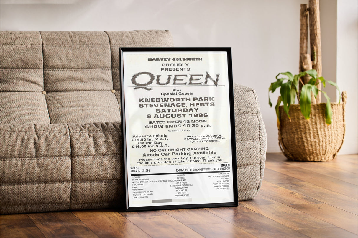 Queen Magic Knebworth House Knebworth 9th August 1986 - Setlist Tour Poster - Setlist