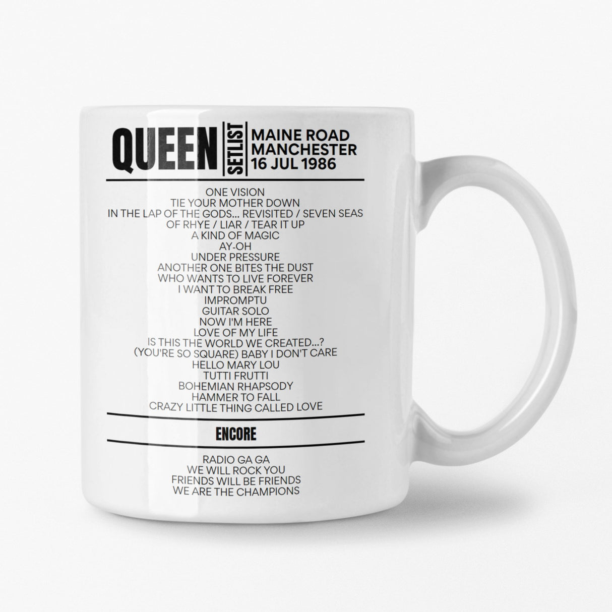 Queen Maine Road 16 July 1986 Setlist Mug - Setlist