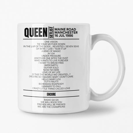 Queen Maine Road 16 July 1986 Setlist Mug - Setlist