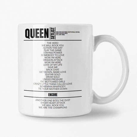 Queen Milton Keynes Bowl 5 June 1982 Setlist Mug - Setlist