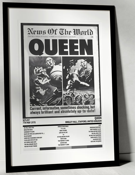 Queen News of the World Bingley Hall Stafford 7th May 1978 - Setlist Tour Poster - Setlist