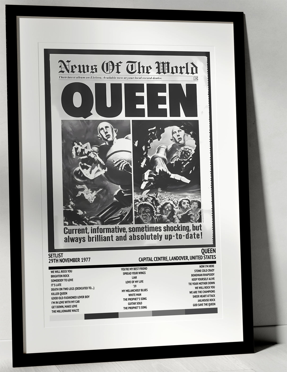 Queen News of the World Capital Centre Landover 29th November 1977 - Setlist Tour Poster - Setlist