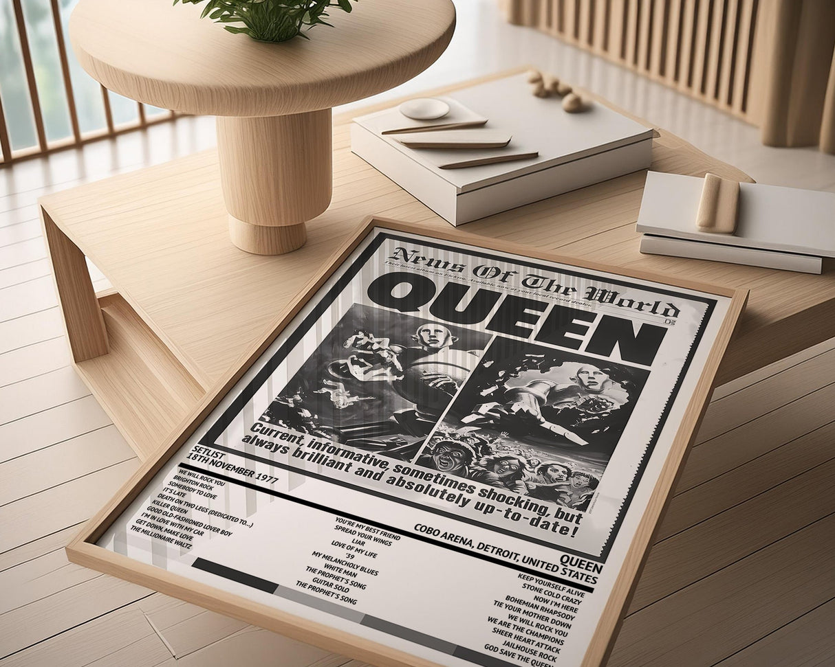 Queen News of the World Cobo Arena Detroit 18th November 1977 - Setlist Tour Poster - Setlist