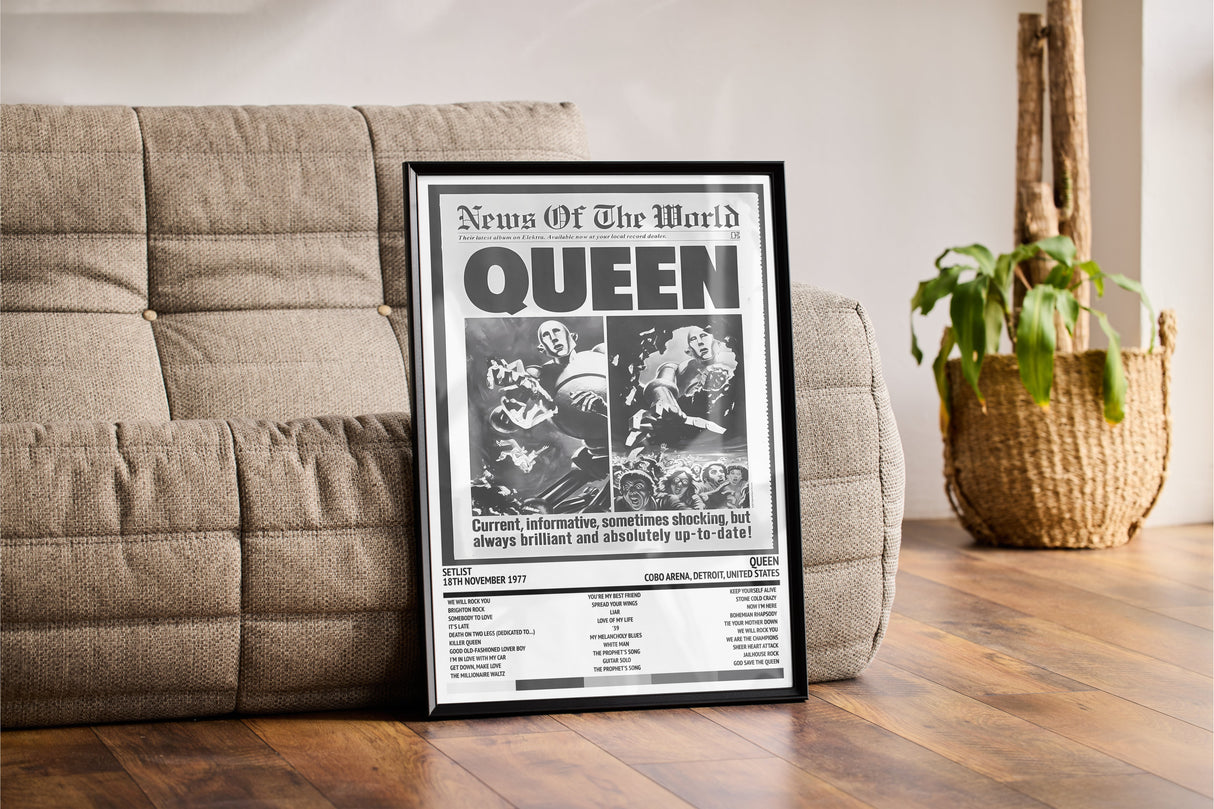 Queen News of the World Cobo Arena Detroit 18th November 1977 - Setlist Tour Poster - Setlist