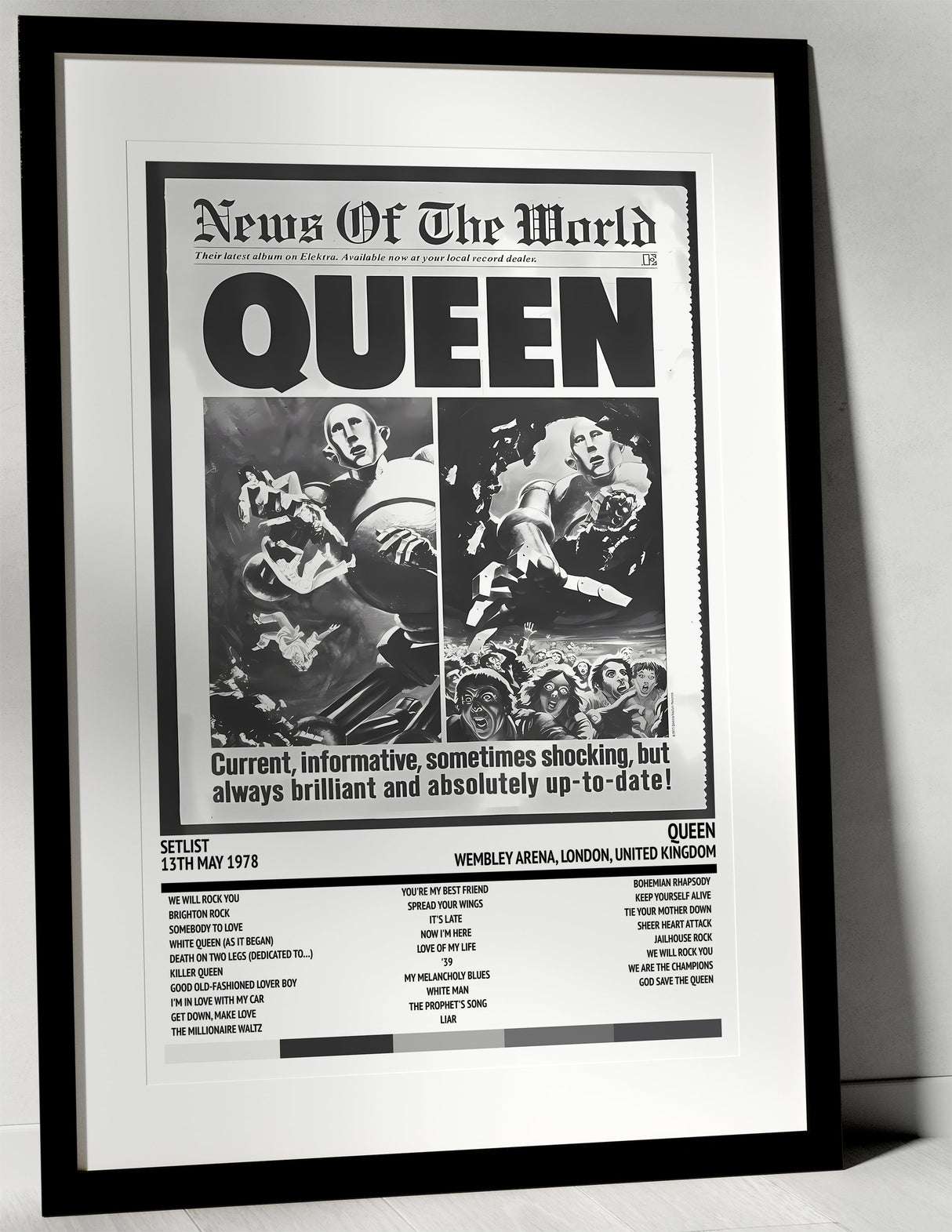 Queen News of the World Wembley Arena London 13th May 1978 - Setlist Tour Poster - Setlist