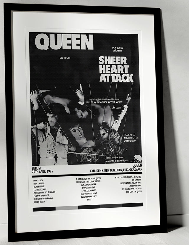 Queen Sheer Heart Attack Kyuuden Kinen Taiikukan Fukuoka 25th April 1975 - Setlist Tour Poster - Setlist