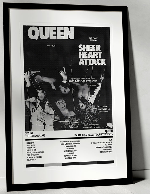 Queen Sheer Heart Attack Palace Theatre Dayton 7th February 1975 - Setlist Tour Poster - Setlist