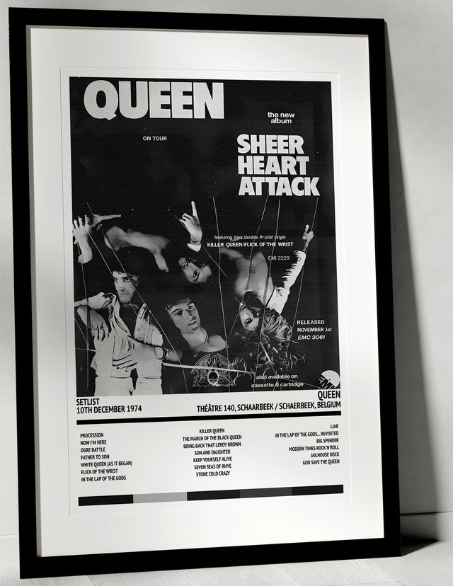 Queen Sheer Heart Attack Théâtre 140 Schaarbeek / Schaerbeek 10th December 1974 - Setlist Tour Poster - Setlist