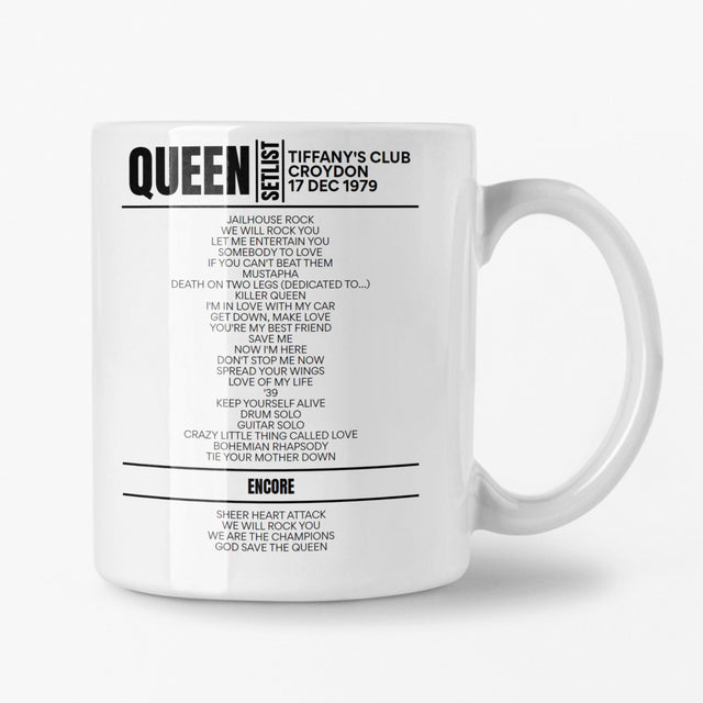 Queen Tiffany's Club 17 December 1979 Setlist Mug - Setlist