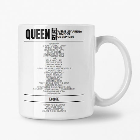 Queen Wembley Arena London 05 September 1984 Setlist Mug - Setlist