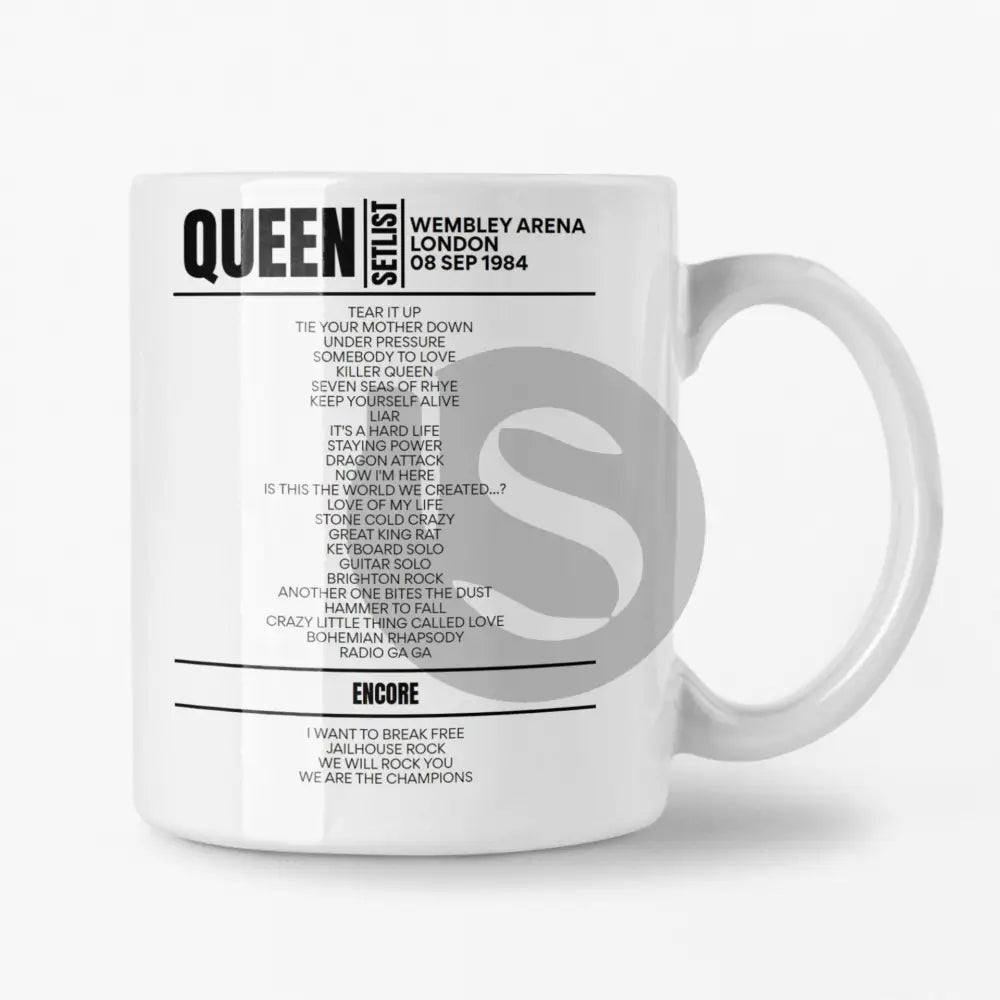 Queen Wembley Arena London 08 September 1984 Setlist Mug - Setlist