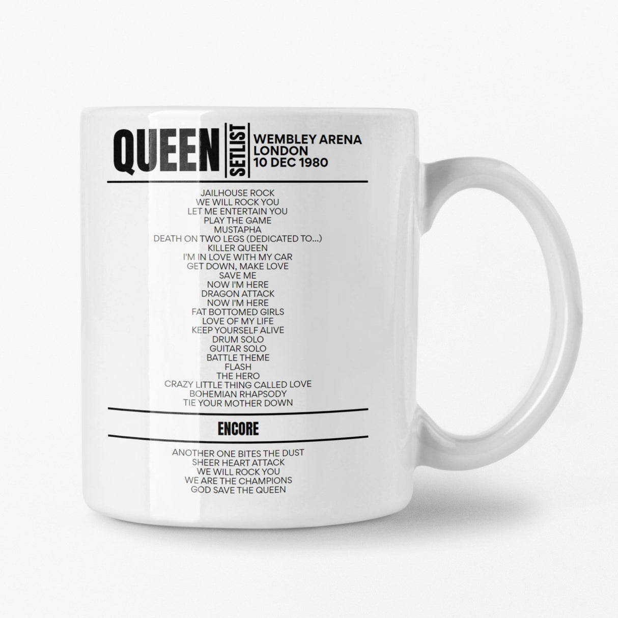 Queen Wembley Arena London 10 December 1980 Setlist Mug - Setlist