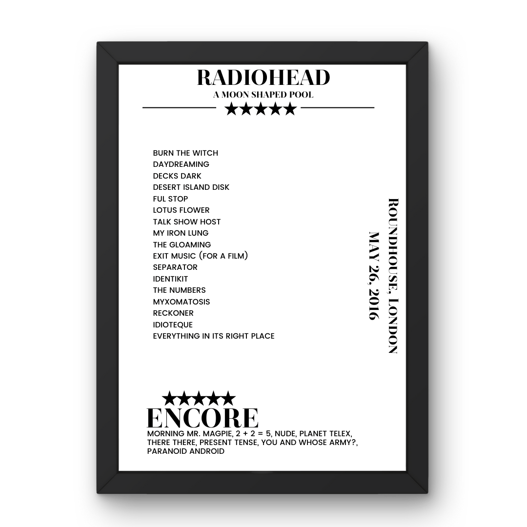 Radiohead May 26, 2016 Roundhouse London Setlist Poster - Setlist