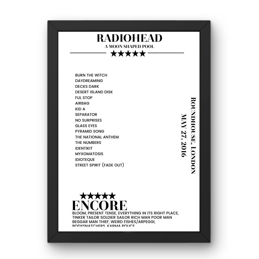 Radiohead May 27, 2016 Roundhouse London Setlist Poster - Setlist