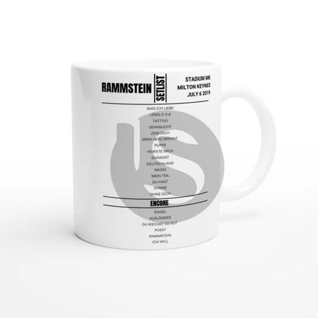 Rammstein Milton Keynes July 2019 Setlist Mug - Setlist