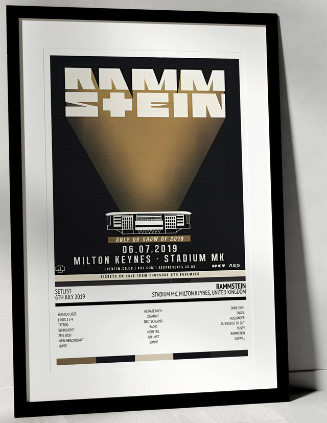 Rammstein Stadium Tour Stadium MK Milton Keynes 6th July 2019 - Setlist Tour Poster - Setlist