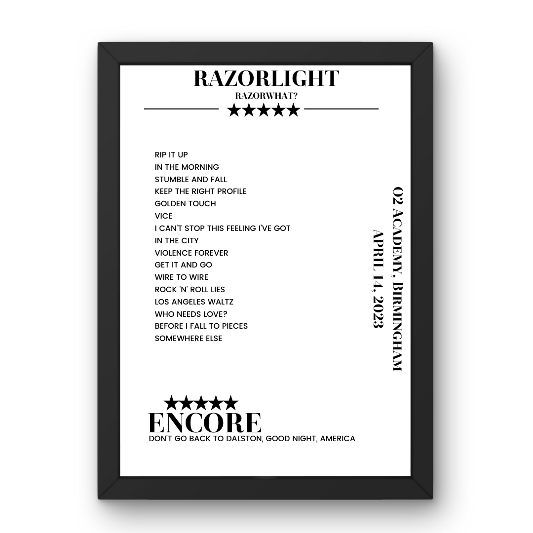 Razorlight April 14, 2023 O2 Academy Birmingham Setlist Poster - Setlist