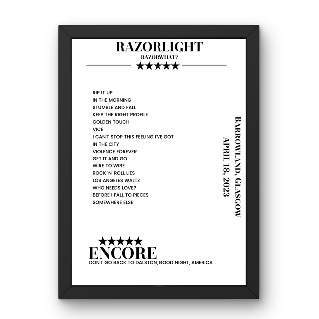 Razorlight April 18, 2023 Barrowland Glasgow Setlist Poster - Setlist