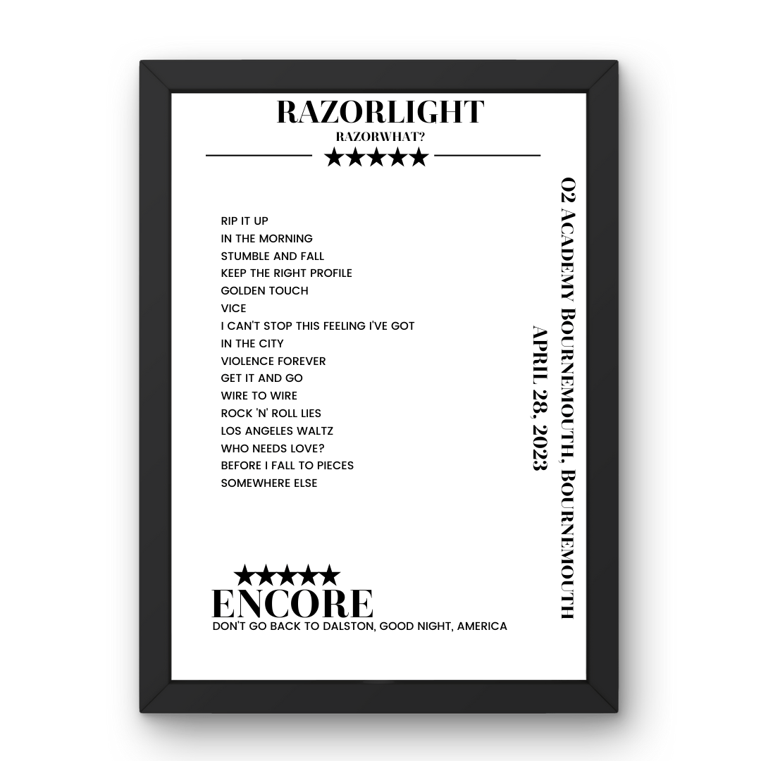 Razorlight April 28, 2023 O2 Academy Bournemouth Bournemouth Setlist Poster - Setlist