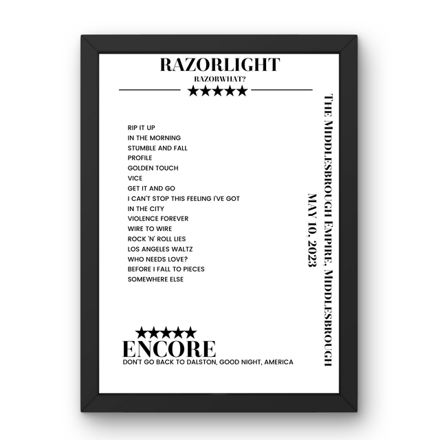 Razorlight May 10, 2023 The Middlesbrough Empire Middlesbrough Setlist Poster - Setlist