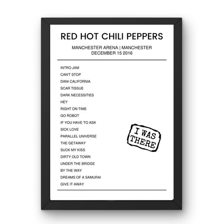 Red Hot Chili Peppers December 15, 2016 Manchester Arena Manchester Setlist Poster - Setlist