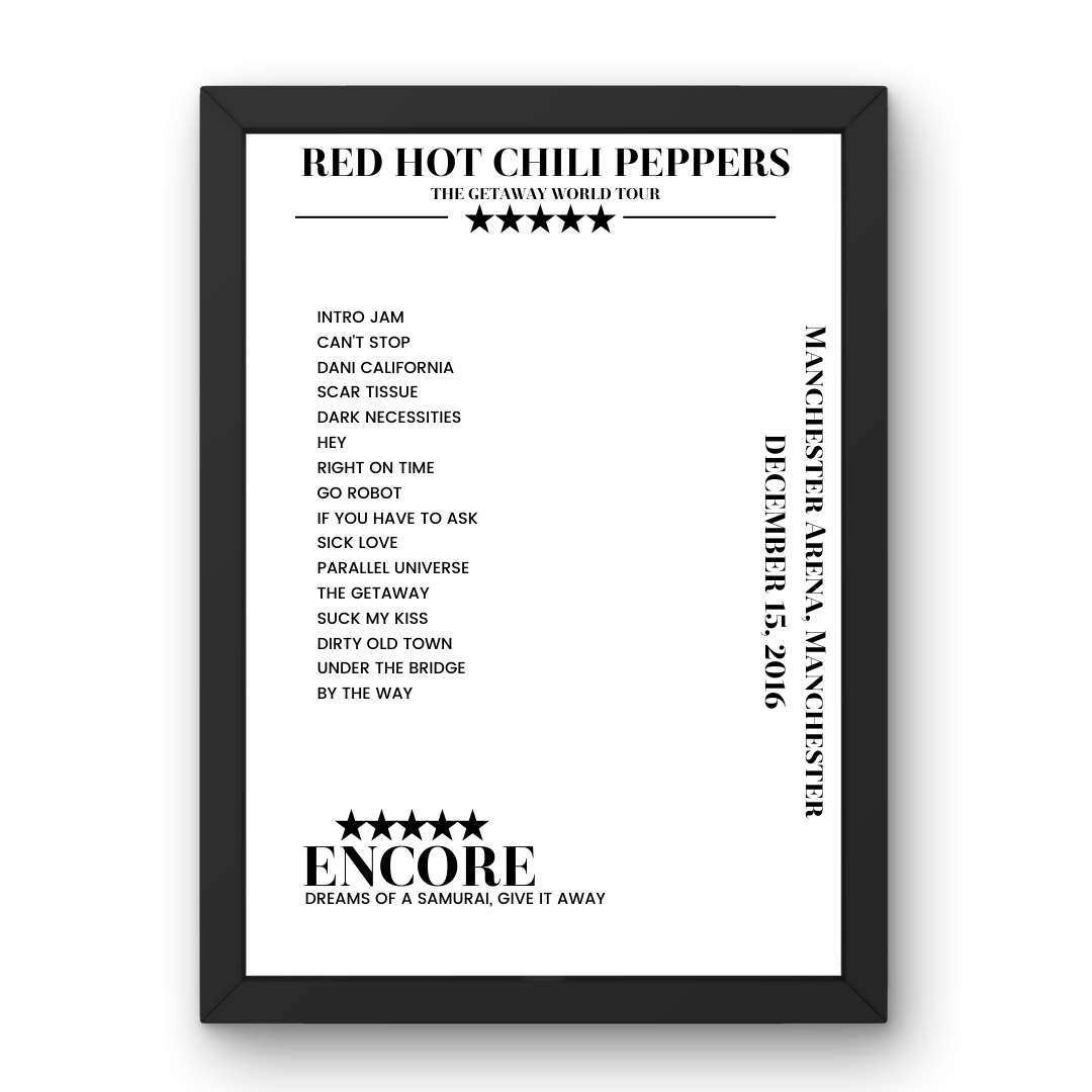 Red Hot Chili Peppers December 15, 2016 Manchester Arena Manchester Setlist Poster - Setlist