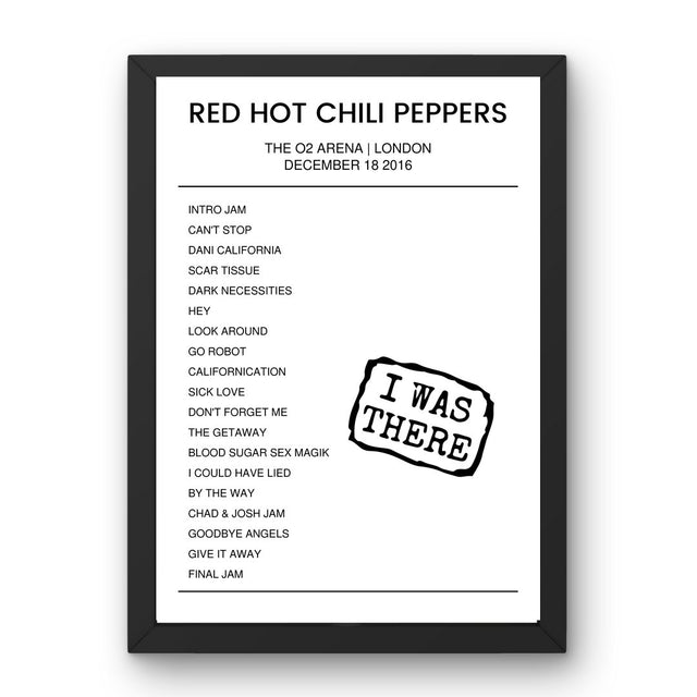 Red Hot Chili Peppers December 18, 2016 The O2 Arena London Setlist Poster - Setlist