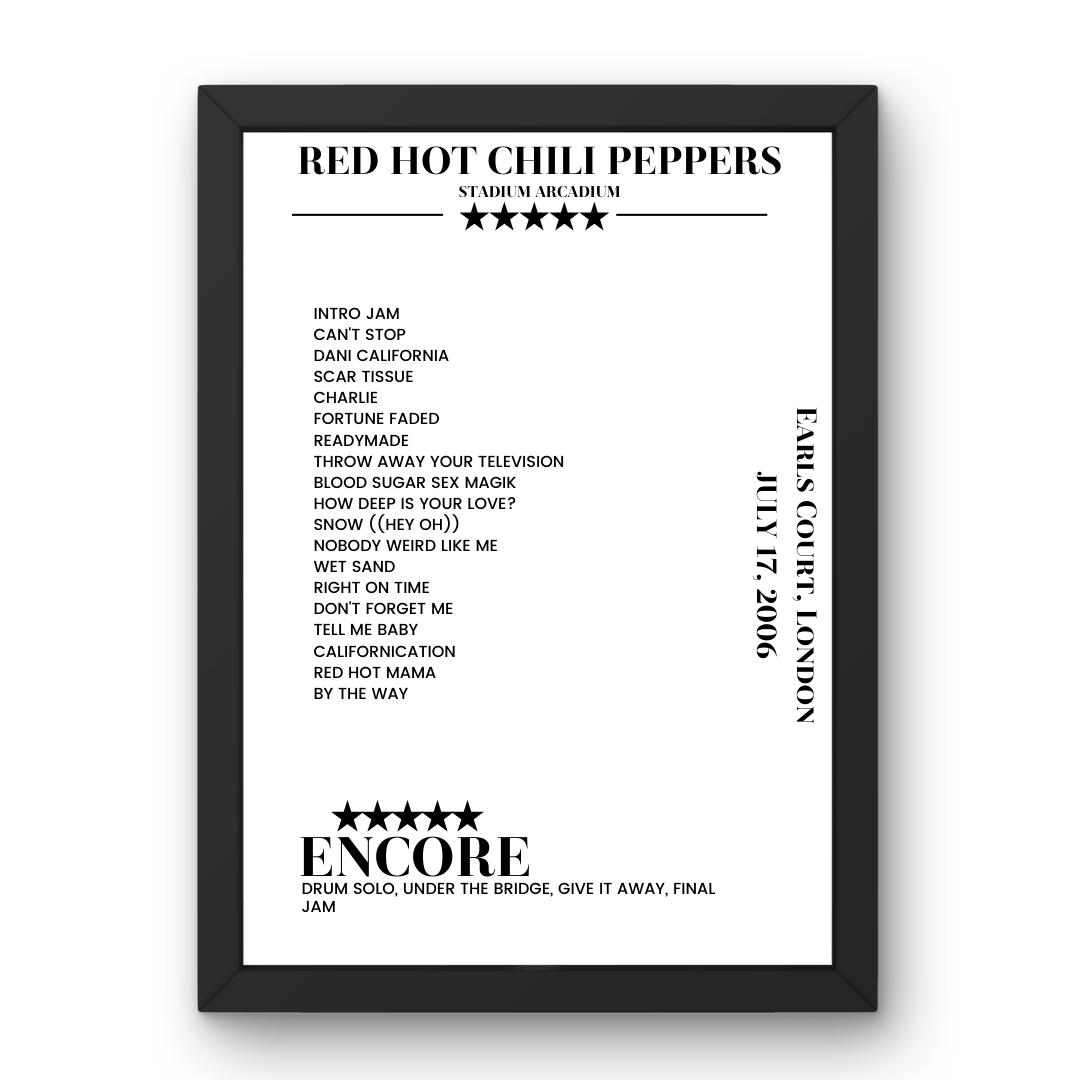 Red Hot Chili Peppers July 17, 2006 Earls Court London Setlist Poster - Setlist