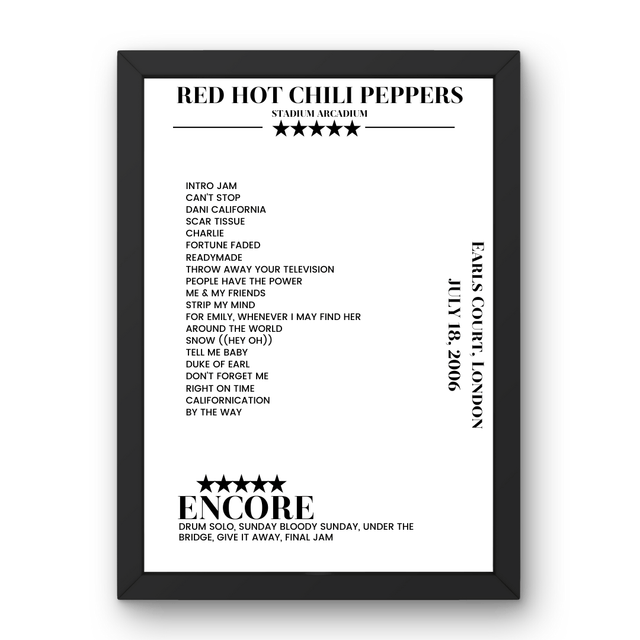 Red Hot Chili Peppers July 18, 2006 Earls Court London Setlist Poster - Setlist